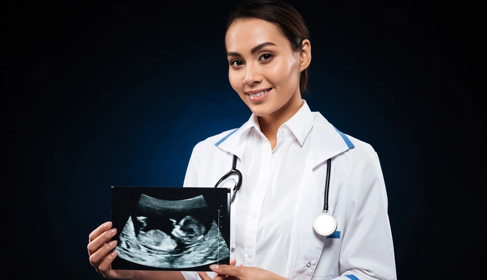 3D pregnancy ultrasound scan showing detailed view of baby’s facial features