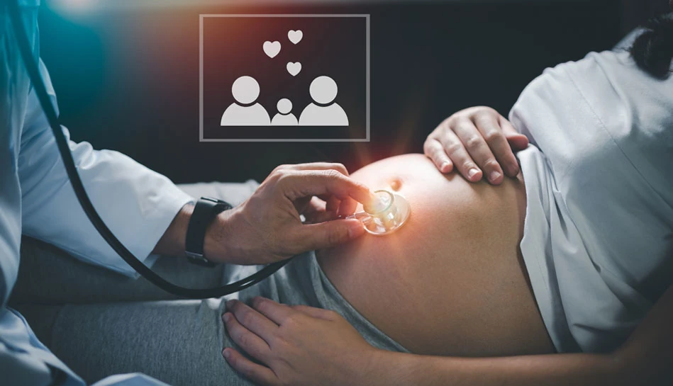 Doctor performing Chorionic Villus Sampling (CVS) test under ultrasound guidance during early pregnancy