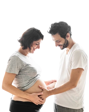 Doctor performing amniocentesis test to collect amniotic fluid for prenatal diagnosis