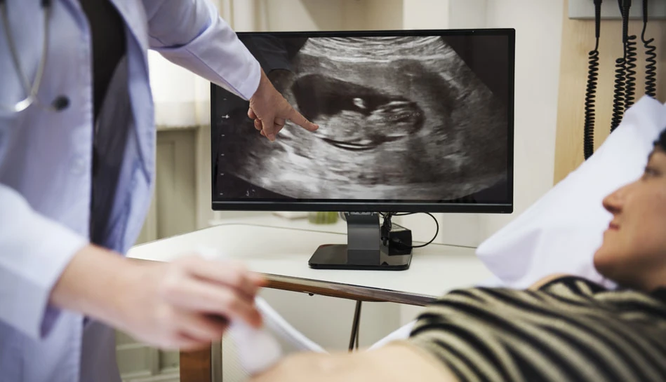 Fetal echocardiography ultrasound scan examining baby’s heart during pregnancy